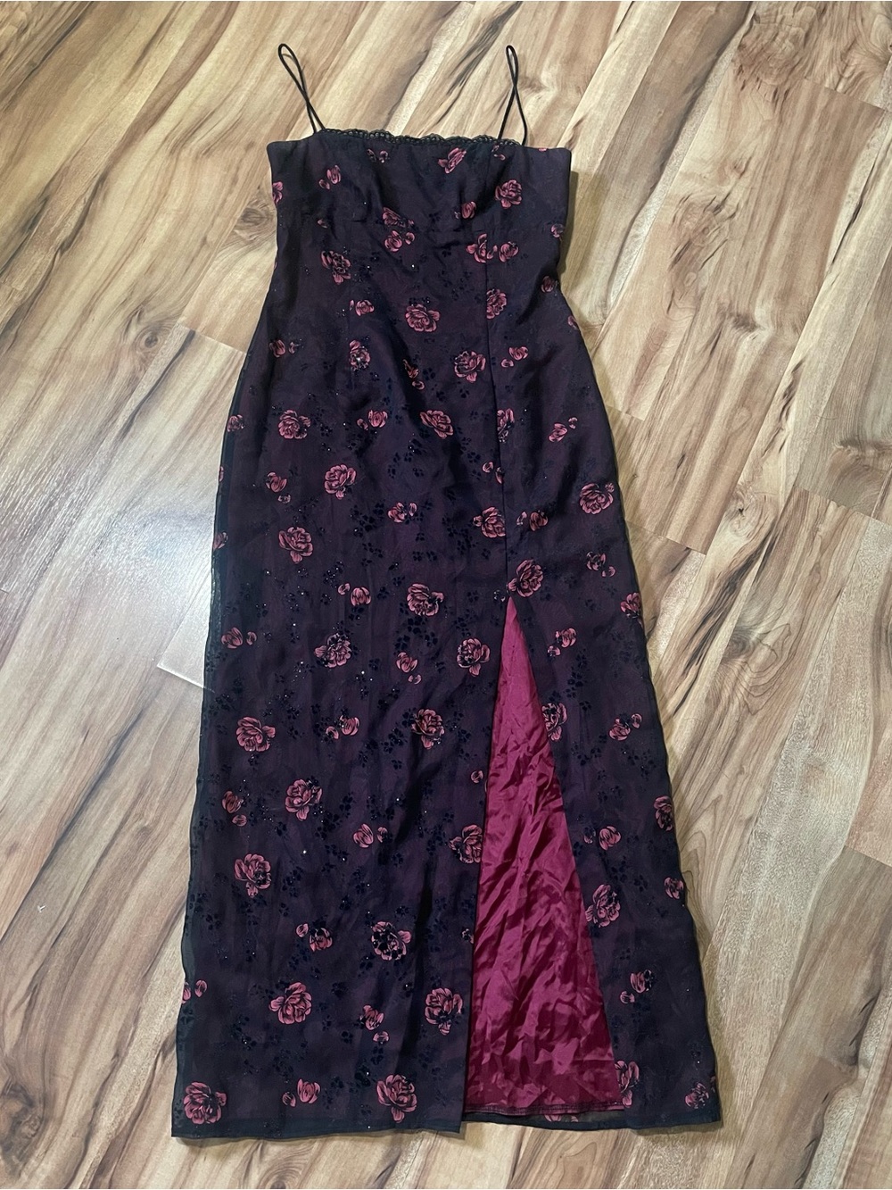 Zum Zum by Niki Lucas Whimsigoth Black Red Glitter Floral Maxi Dress Vampy 11/12